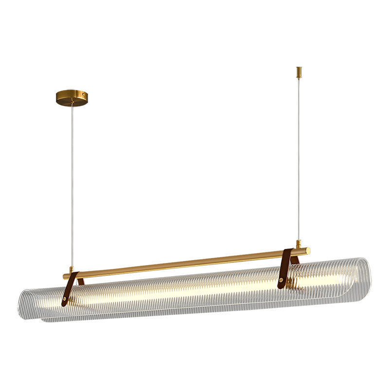 Contemporary Scandinavian Long Arched Cylinder Acrylic Leather Iron LED Island Light Chandelier For Living Room