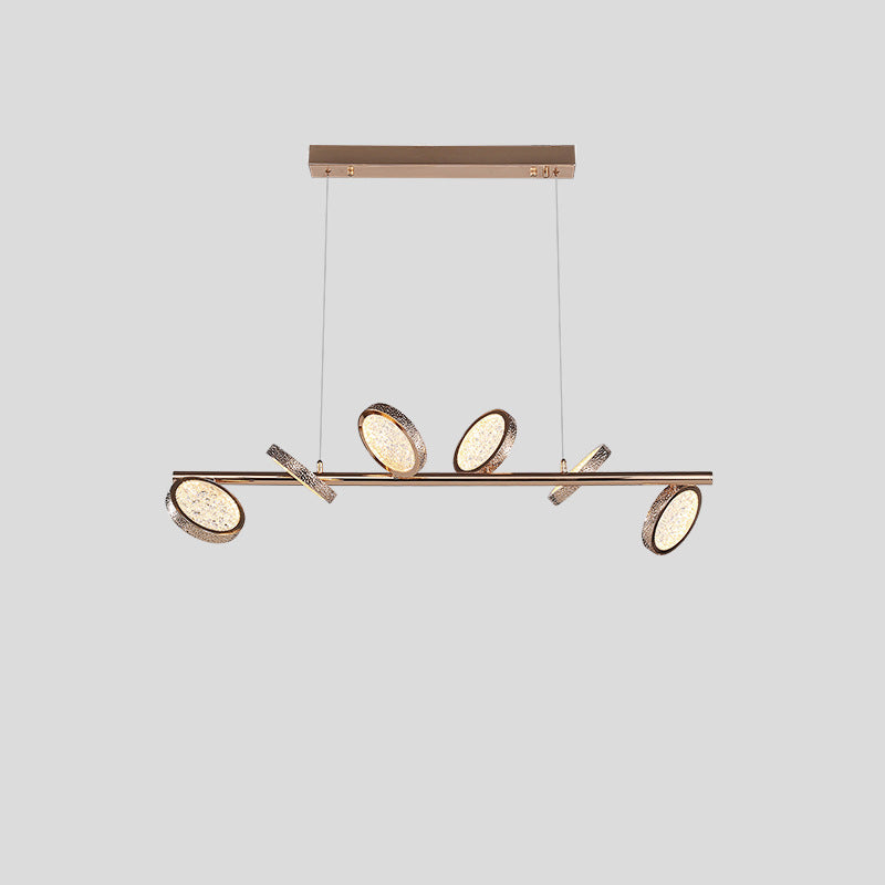 ثريا جزيرة LED من سبائك الزنك الأكريليك طويلة مستديرة فاخرة حديثة لغرفة المعيشة