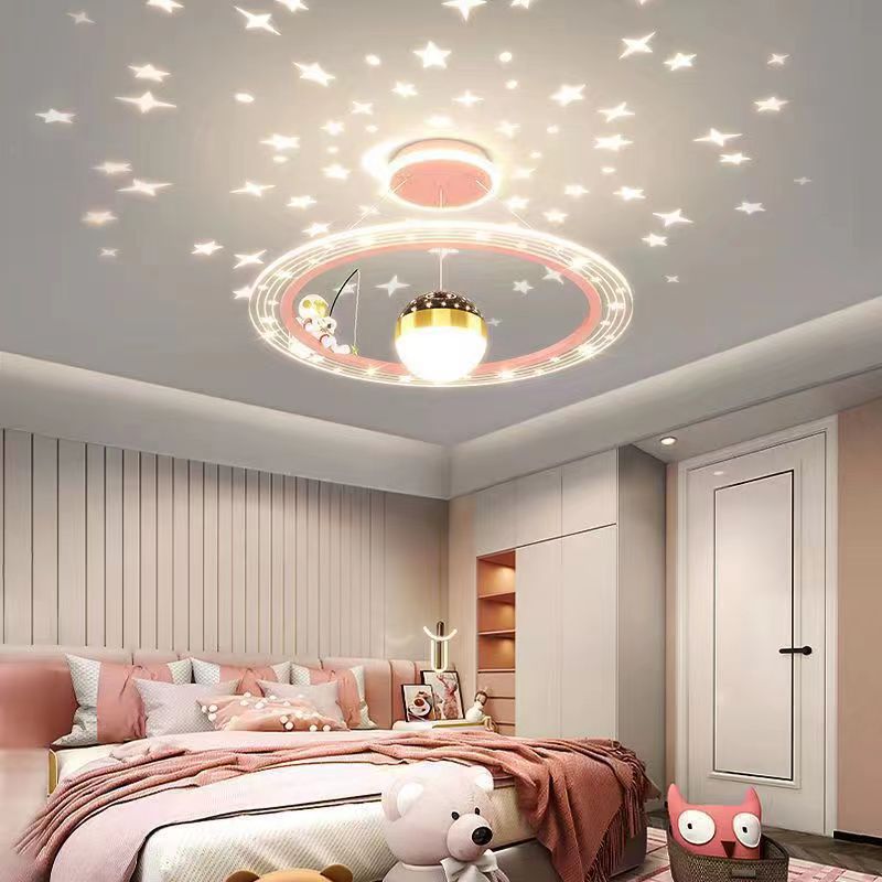 Modern Minimalist Kids Astronaut Stars Round Orb PC Wood LED Chandelier For Living Room