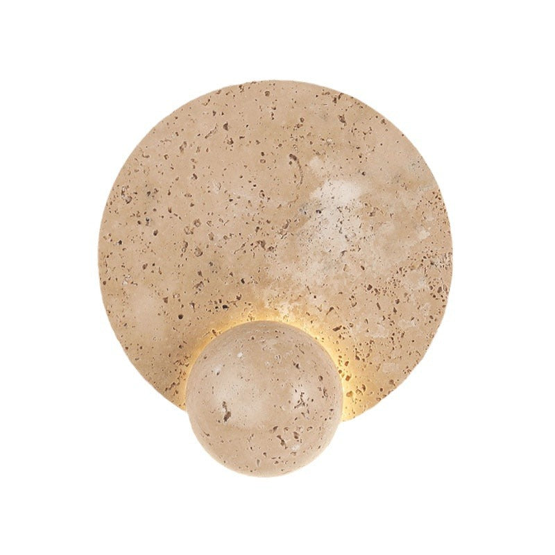 現代的なスカンジナビアのラウンドオーブイエロートラバーチンLEDウォールスコンスランプリビングルーム用