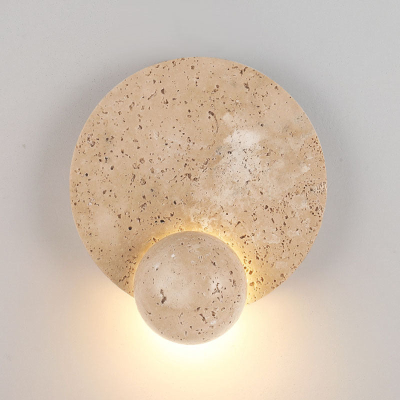 現代的なスカンジナビアのラウンドオーブイエロートラバーチンLEDウォールスコンスランプリビングルーム用