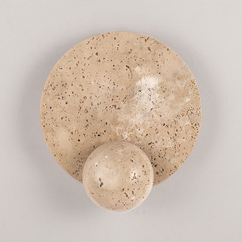 現代的なスカンジナビアのラウンドオーブイエロートラバーチンLEDウォールスコンスランプリビングルーム用