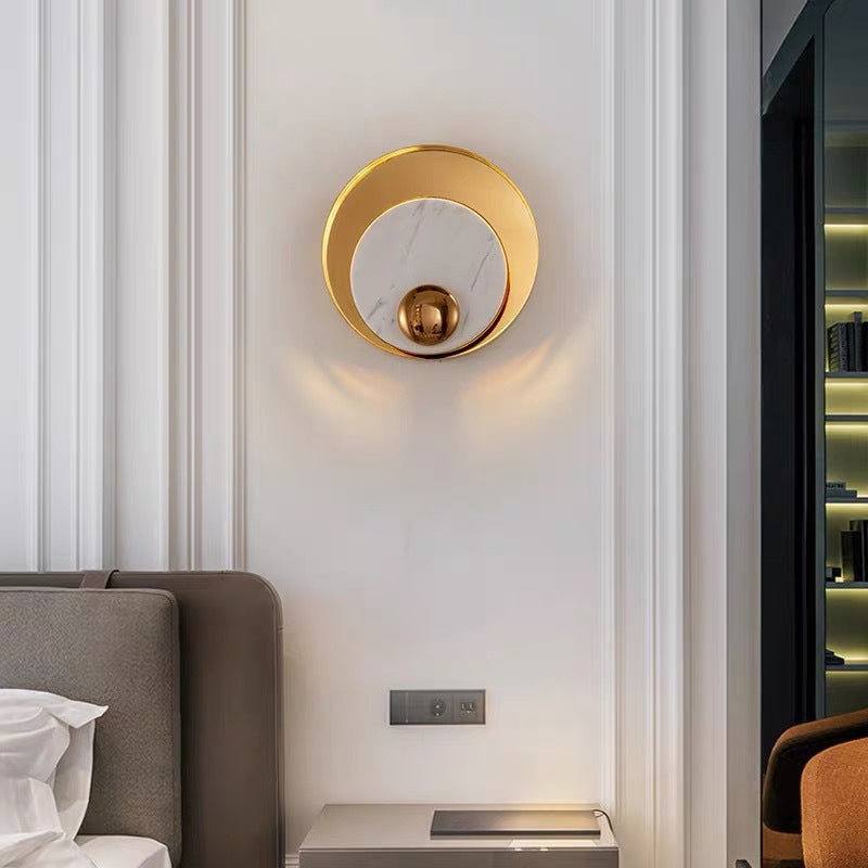 現代的なスカンジナビアの丸型金具大理石1灯壁取り付け用燭台ランプリビングルーム用