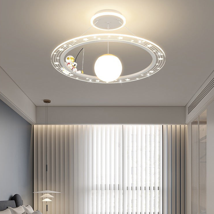 Modern Art Deco Kids Astronaut Planet Round Acrylic Iron LED Chandelier For Living Room