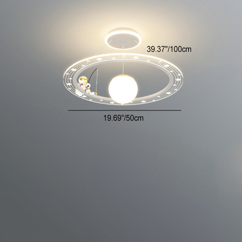 Modern Art Deco Kids Astronaut Planet Round Acrylic Iron LED Chandelier For Living Room