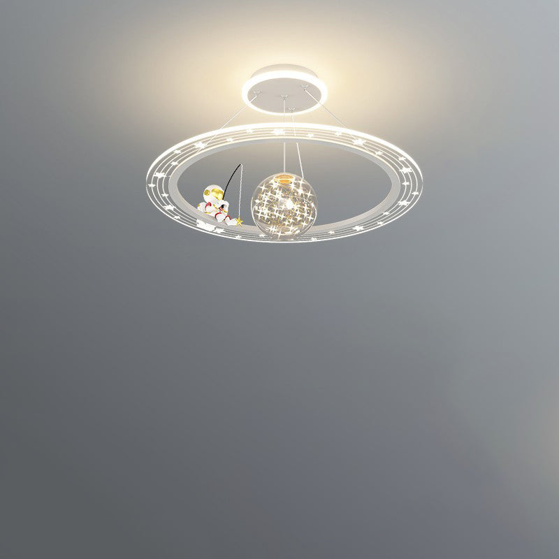 Modern Art Deco Kids Astronaut Planet Round Acrylic Iron LED Chandelier For Living Room
