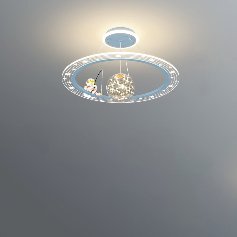 Modern Art Deco Kids Astronaut Planet Round Acrylic Iron LED Chandelier For Living Room