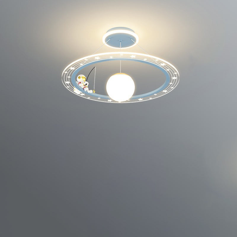 Modern Art Deco Kids Astronaut Planet Round Acrylic Iron LED Chandelier For Living Room