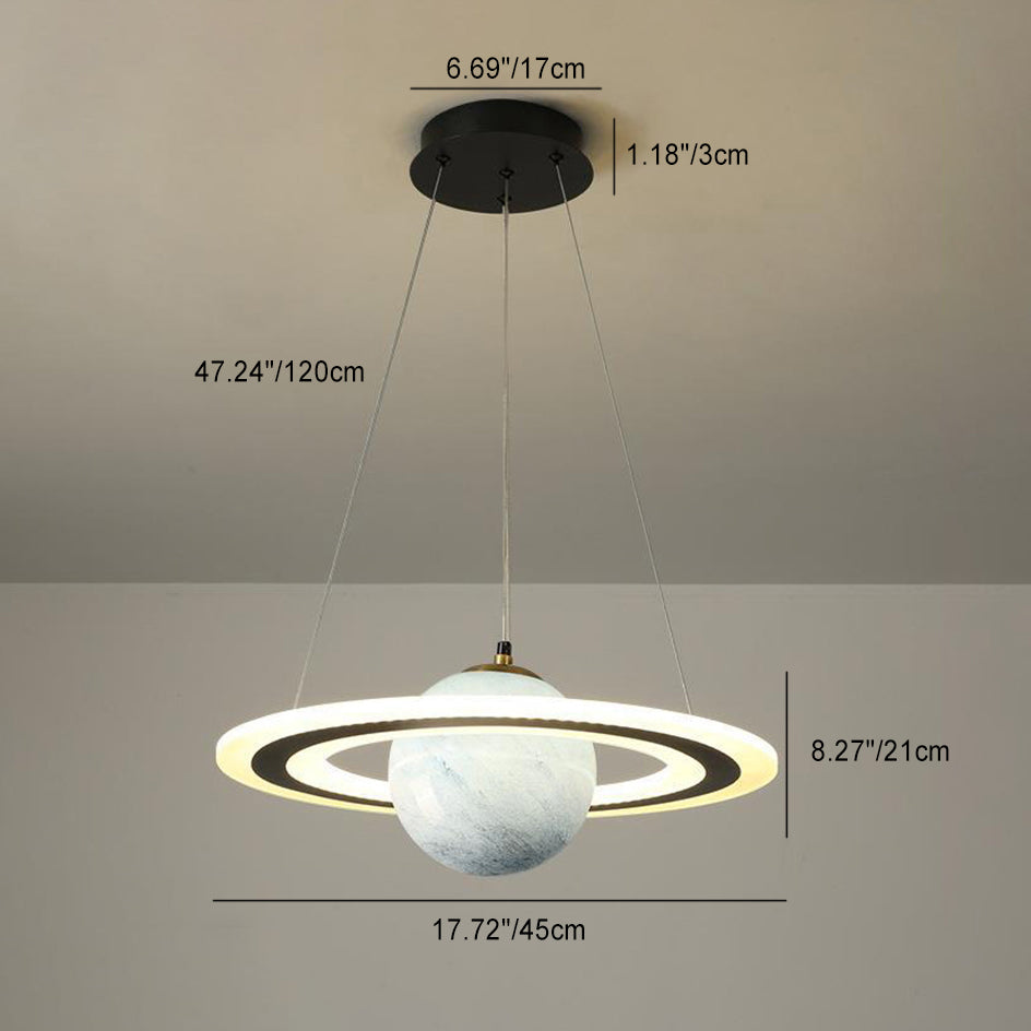 Modern Art Deco Kids Round Planet Spaceman Acrylic Iron LED Chandelier For Living Room