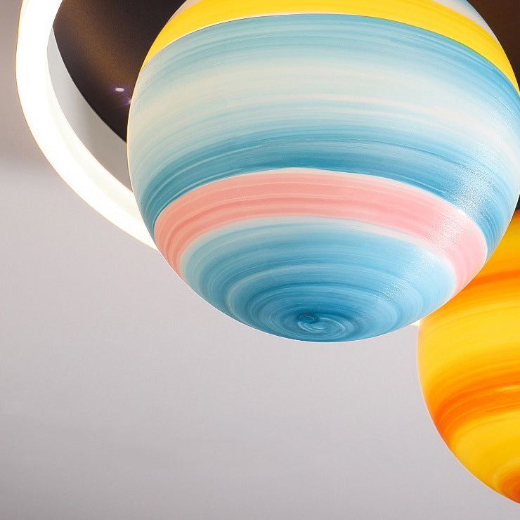Modern Art Deco Kids Planet Astronaut Round Resin Iron LED Flush Mount Ceiling Light For Living Room