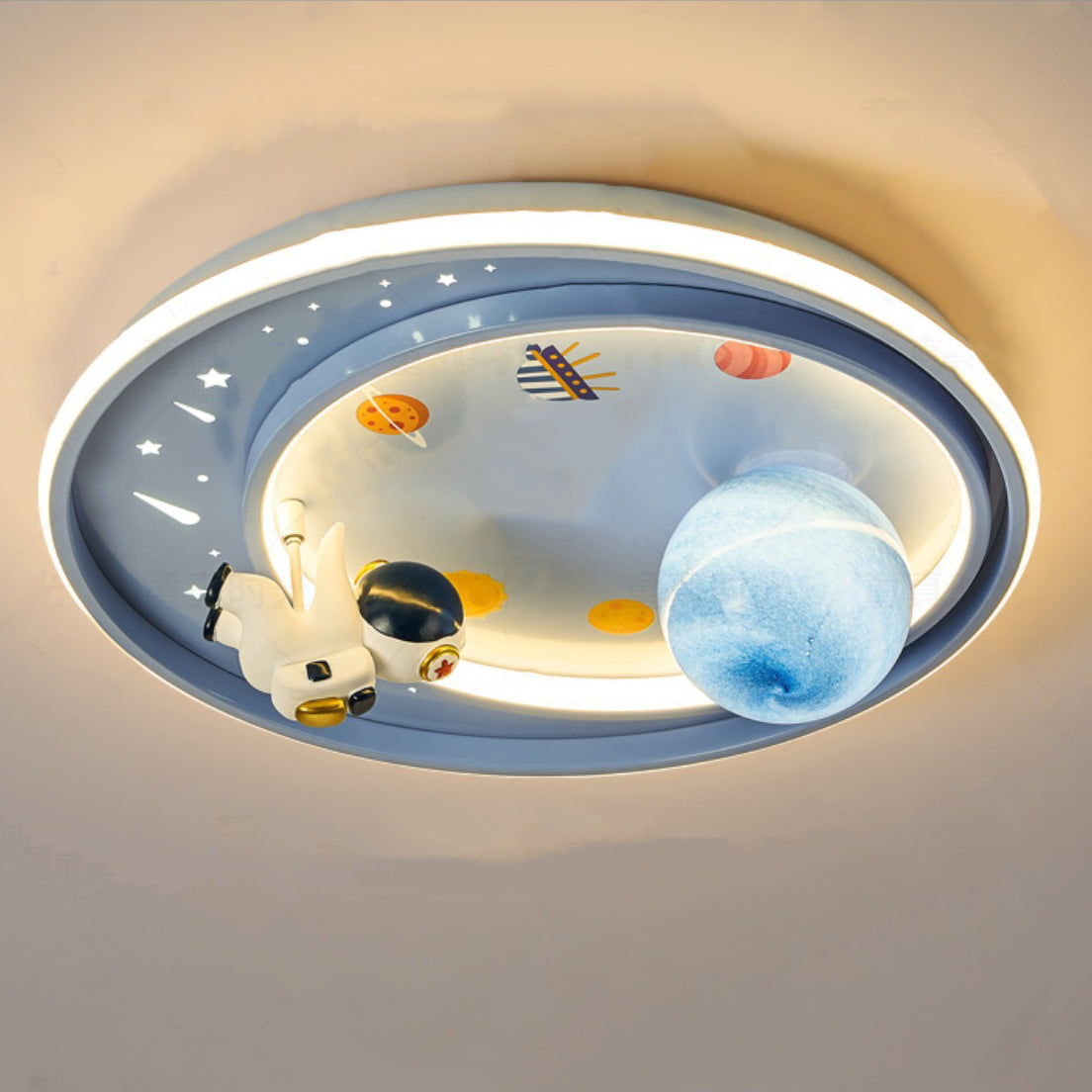 Modern Art Deco Kids Unicorn Planet Round Acrylic Iron LED Flush Mount Ceiling Light For Bedroom