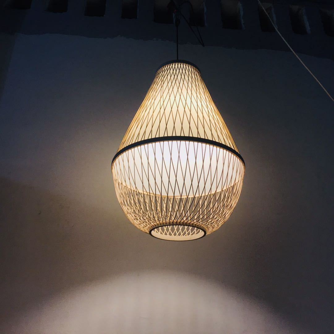 Traditional Vintage Round Cone Cutout Bamboo 1-Light Pendant Light For Living Room