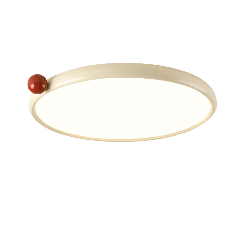 Modern Minimalist Cream Round Orb PVC Aluminum LED Flush Mount Ceiling Light For Living Room