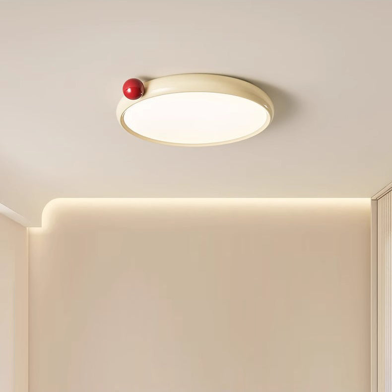Modern Minimalist Cream Round Orb PVC Aluminum LED Flush Mount Ceiling Light For Living Room