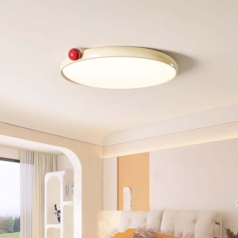 Modern Minimalist Cream Round Orb PVC Aluminum LED Flush Mount Ceiling Light For Living Room