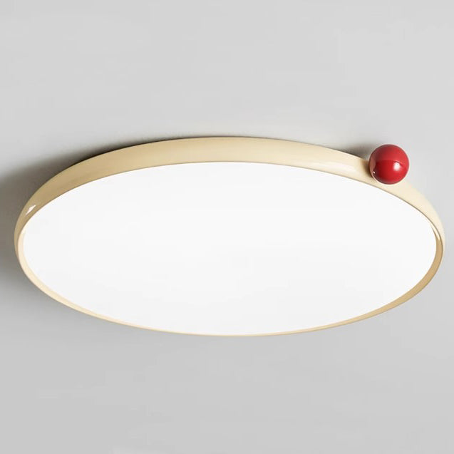 Modern Minimalist Cream Round Orb PVC Aluminum LED Flush Mount Ceiling Light For Living Room