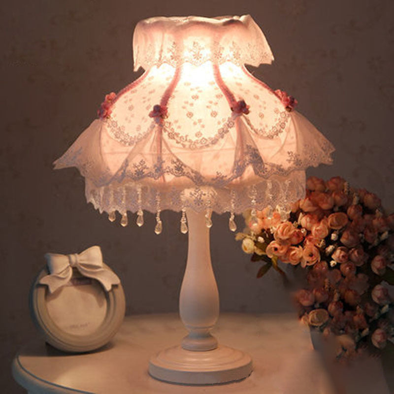 Modern Art Deco Pendant Round Lace Fabric Resin 1-Light Table Lamp For Bedroom