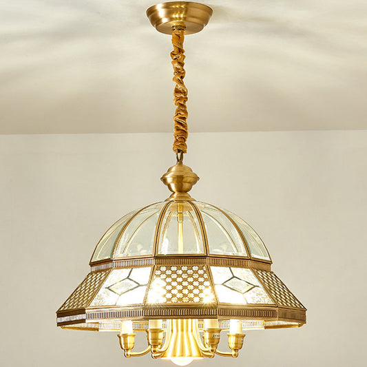 現代的なスカンジナビアの丸い模様のガラスと銅の5灯シャンデリア、リビングルーム用