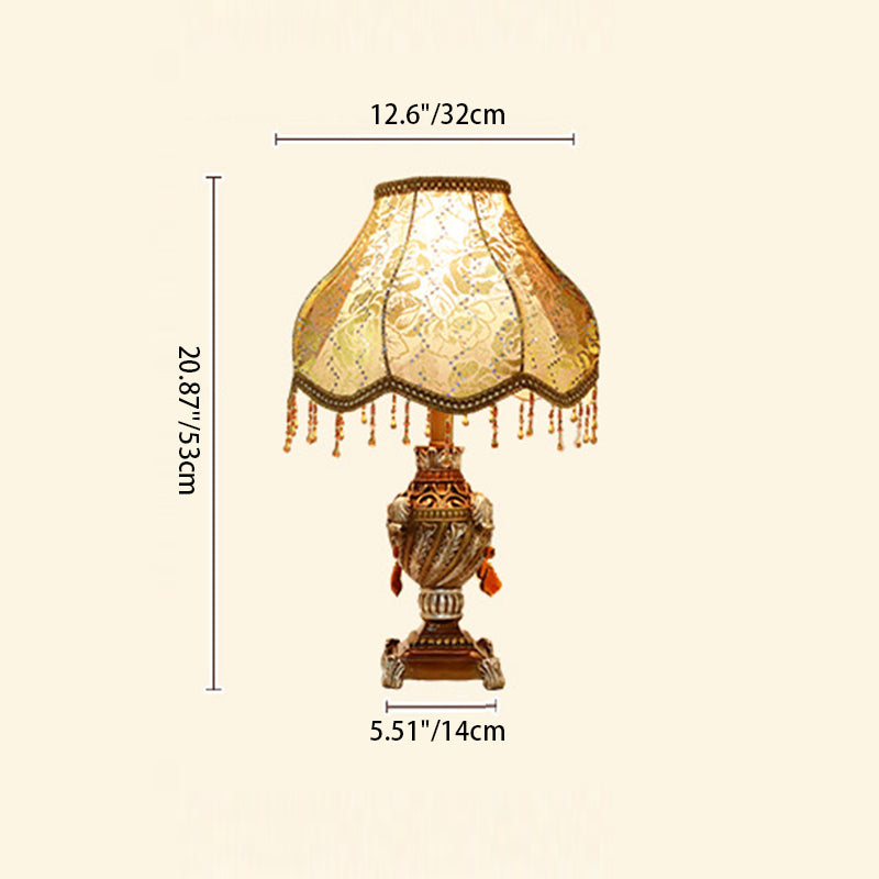 Traditional Vintage Pendant Cone Round Square Fabric Resin 1-Light Table Lamp For Living Room