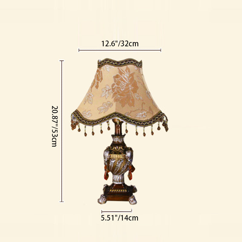 Traditional Vintage Pendant Cone Round Square Fabric Resin 1-Light Table Lamp For Living Room