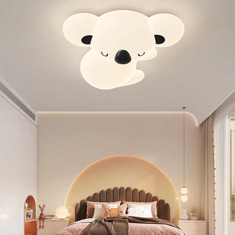 Modern Art Deco Kids Cartoon Koala Bear PE Iron LED Flush Mount Ceiling Light For Bedroom
