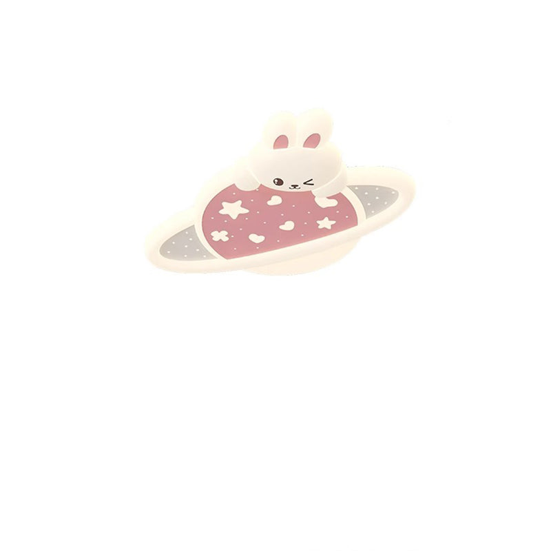 Modern Art Deco Kids Bunny Planet PE Iron LED Flush Mount Ceiling Light For Living Room