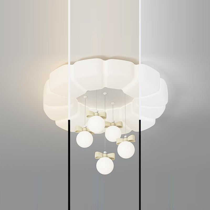 Modern Minimalist Cream Oval Round Pendant PE Iron LED Flush Mount Ceiling Light For Bedroom