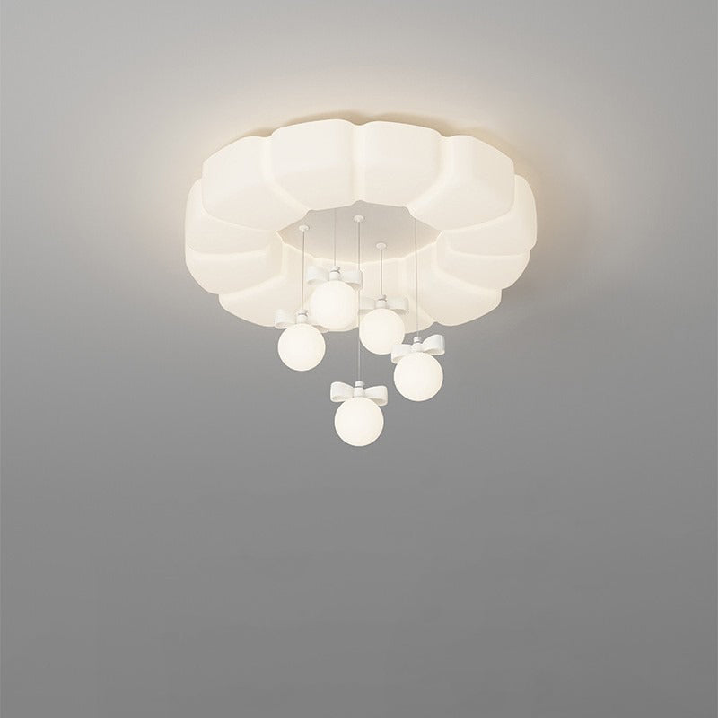 Modern Minimalist Cream Oval Round Pendant PE Iron LED Flush Mount Ceiling Light For Bedroom