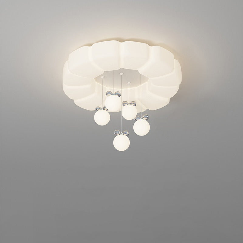 Modern Minimalist Cream Oval Round Pendant PE Iron LED Flush Mount Ceiling Light For Bedroom
