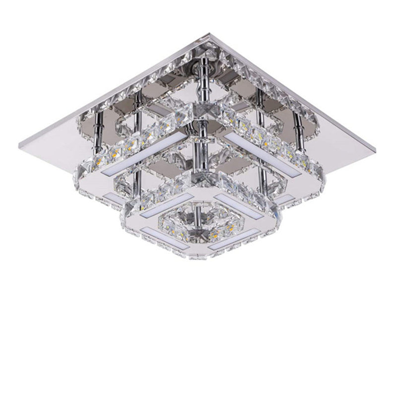 Modern Luxury Square Crystal Iron LED Flush Mount Ceiling Light For Bedroom