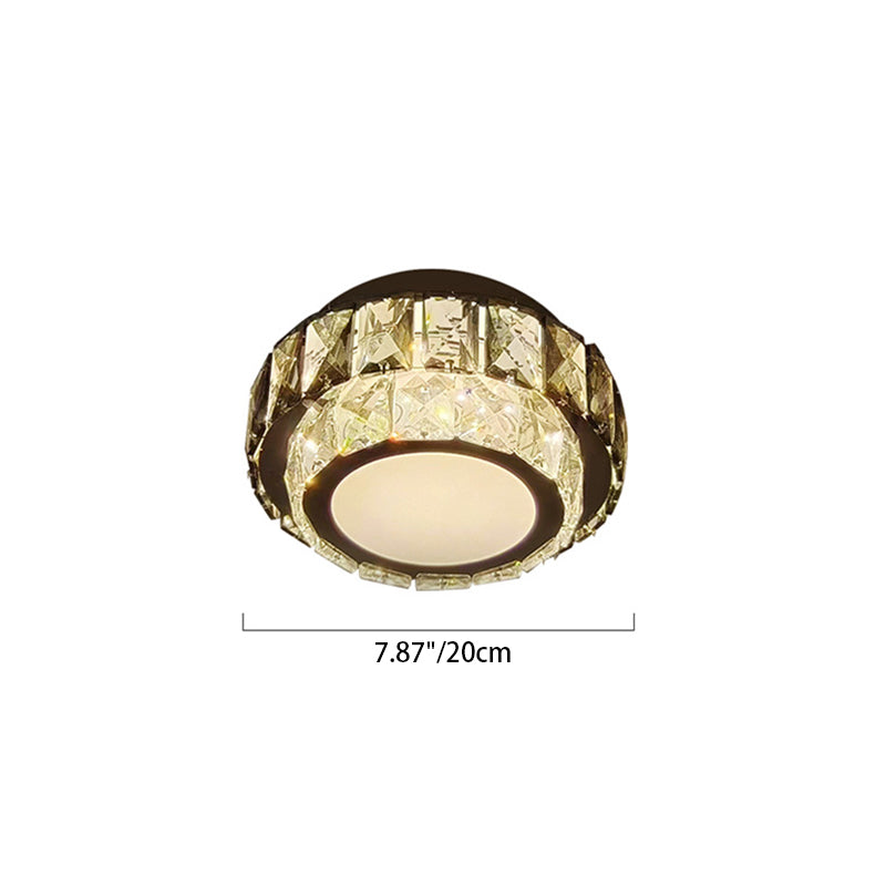 Modern Luxury Round Pattern Crystal Iron LED Flush Mount Ceiling Light For Living Room