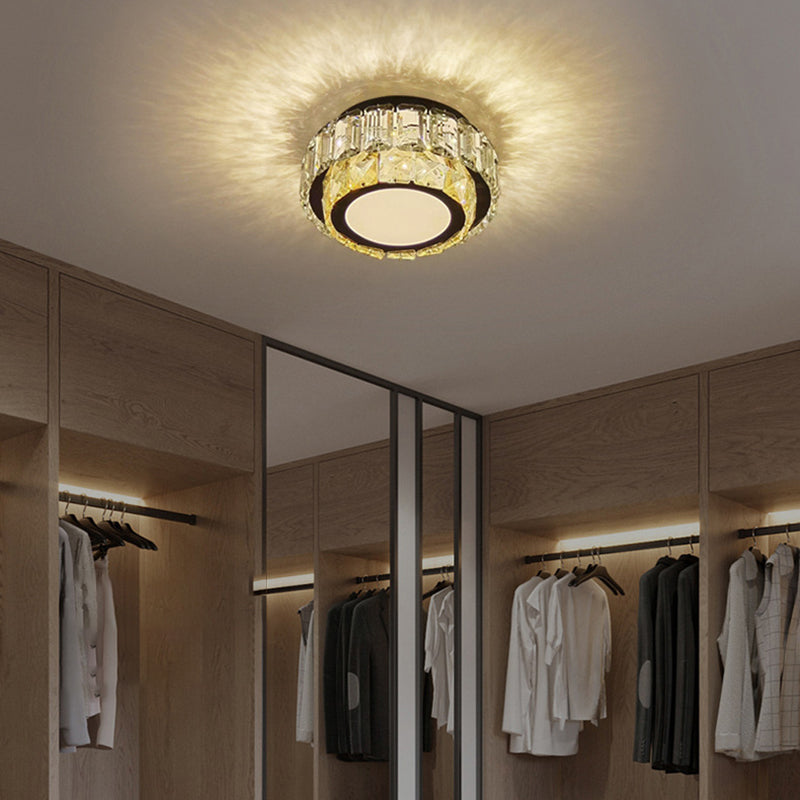 Modern Luxury Round Pattern Crystal Iron LED Flush Mount Ceiling Light For Living Room