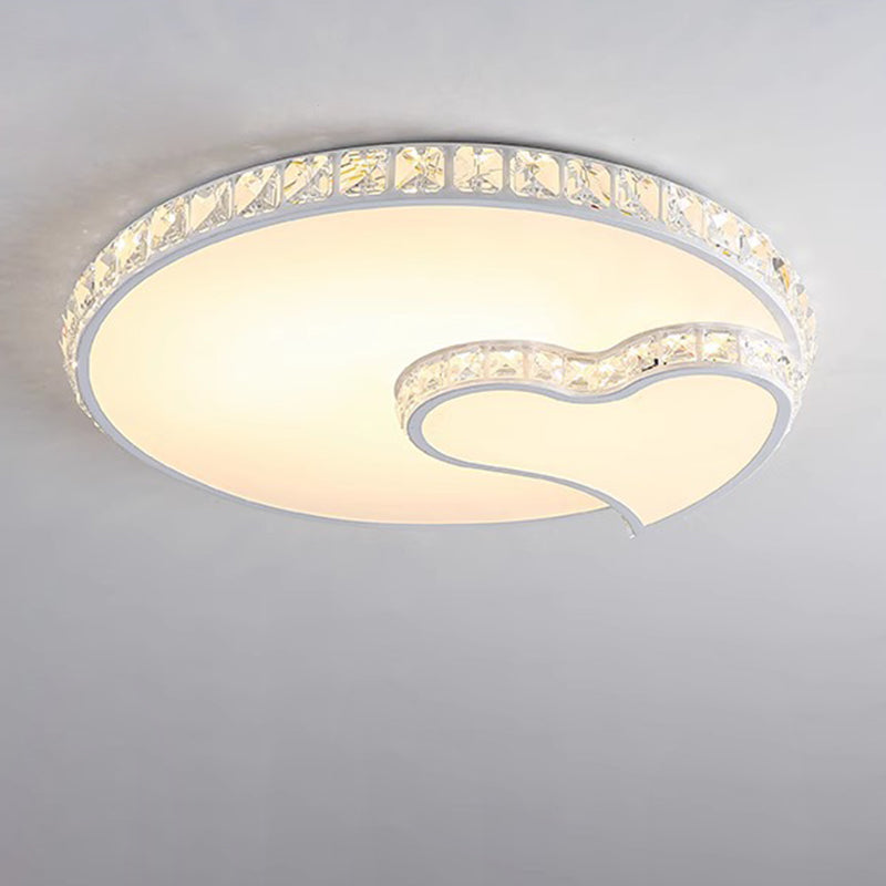Modern Luxury Cloud Star Crescent Concentric Crystal Iron LED Flush Mount Ceiling Light For Living Room