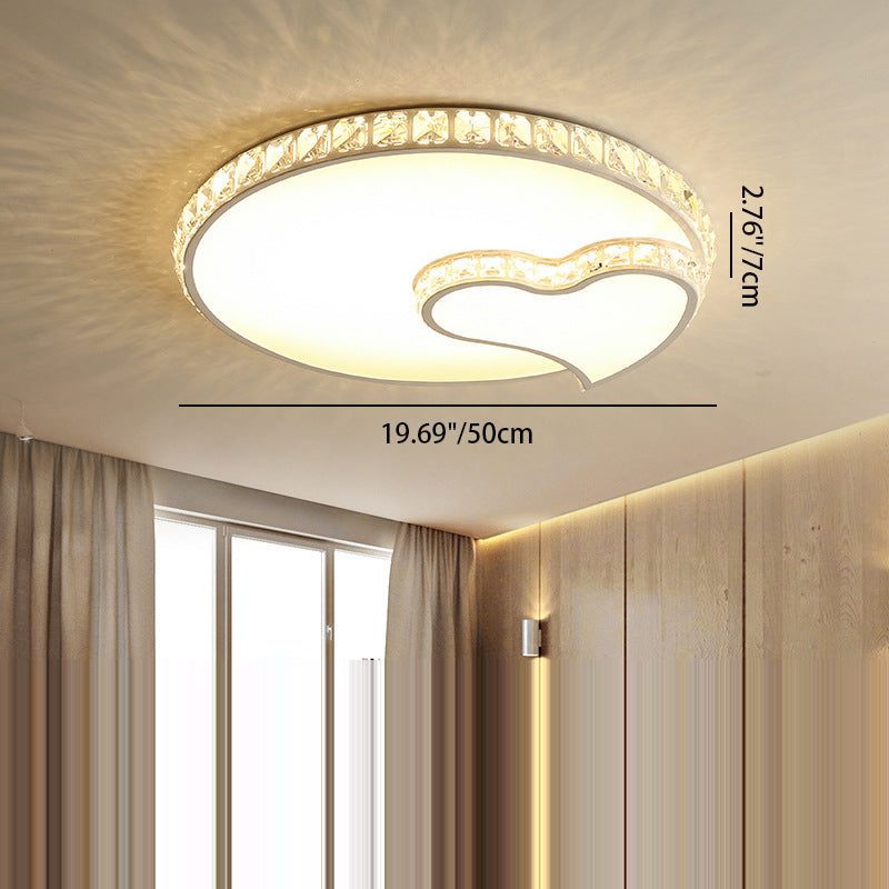 Modern Luxury Cloud Star Crescent Concentric Crystal Iron LED Flush Mount Ceiling Light For Living Room