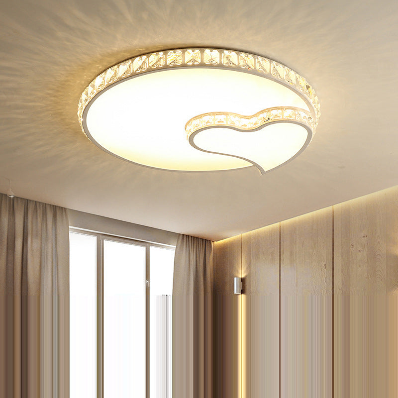 Modern Luxury Cloud Star Crescent Concentric Crystal Iron LED Flush Mount Ceiling Light For Living Room