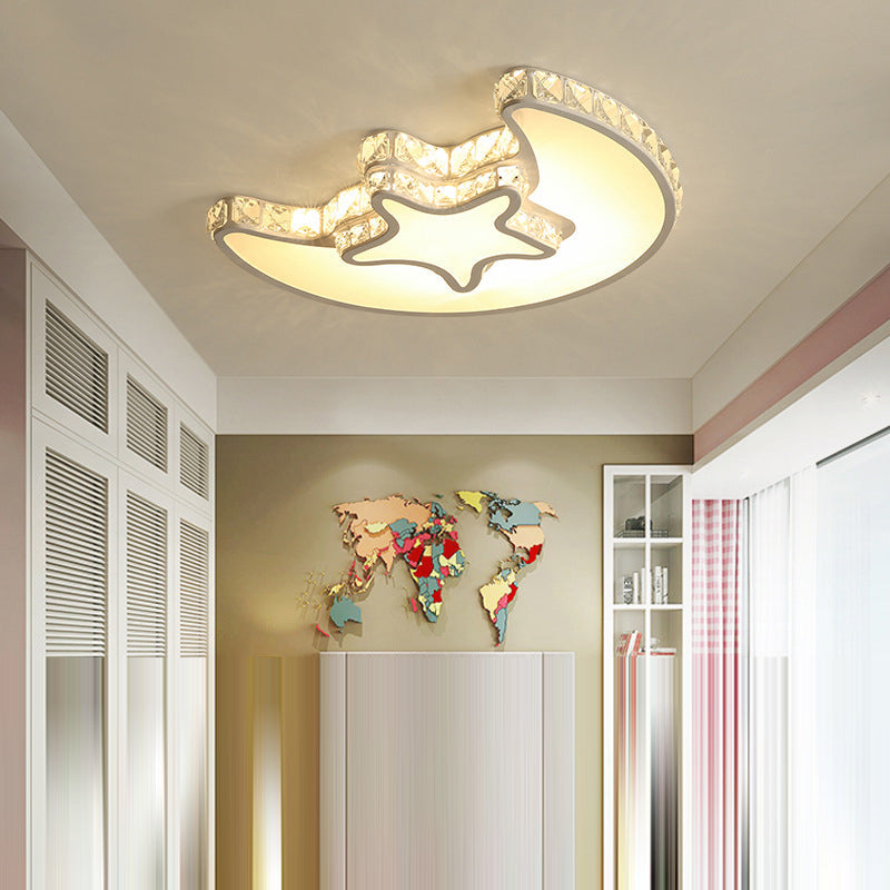 Modern Luxury Cloud Star Crescent Concentric Crystal Iron LED Flush Mount Ceiling Light For Living Room