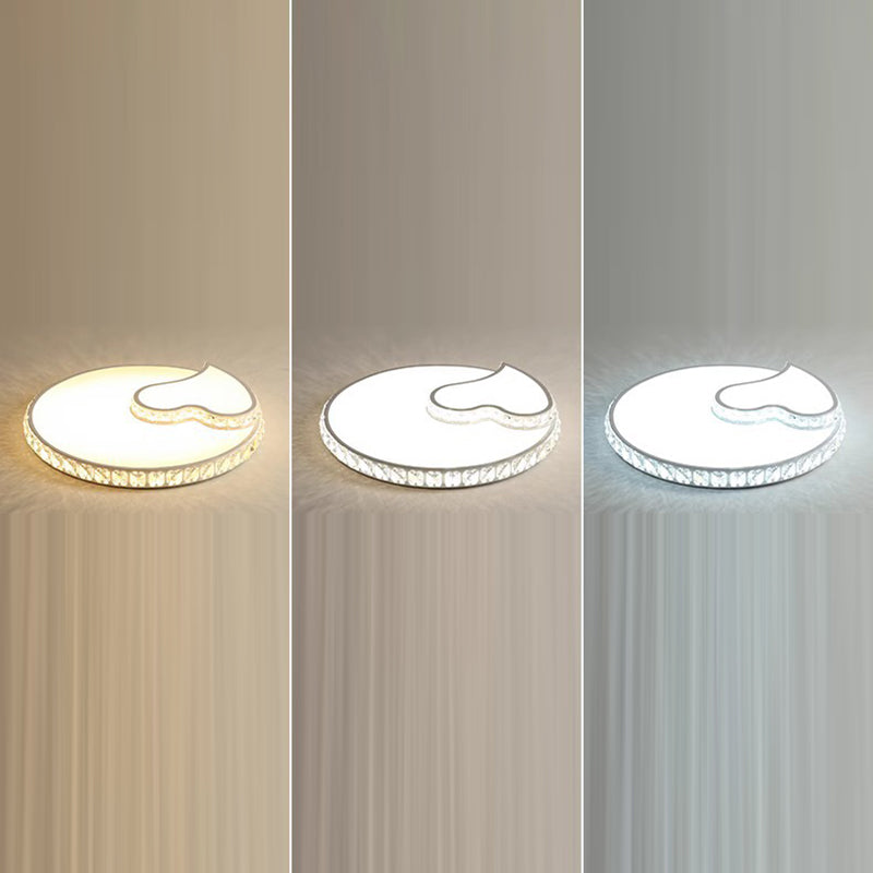 Modern Luxury Cloud Star Crescent Concentric Crystal Iron LED Flush Mount Ceiling Light For Living Room