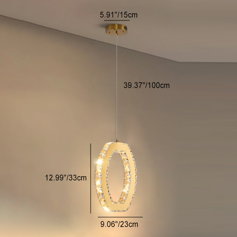 Modern Luxury Cube Drum Hexagon Flower Pentagon Oval Crystal Stainless Steel LED Pendant Light For Living Room