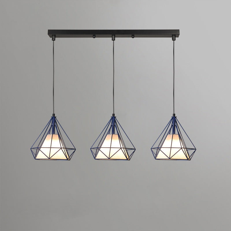 Contemporary Industrial Triangle Cone Rectangle Fabric Iron 3-Light Chandelier For Living Room