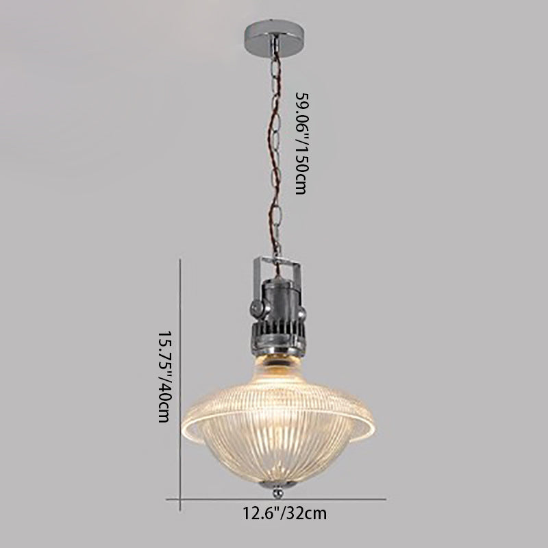 Traditional Vintage Half Round Bowl Cylinder Glass Aluminum 1-Light Pendant Light For Living Room