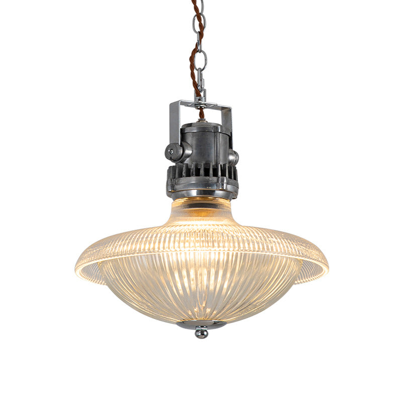 Traditional Vintage Half Round Bowl Cylinder Glass Aluminum 1-Light Pendant Light For Living Room