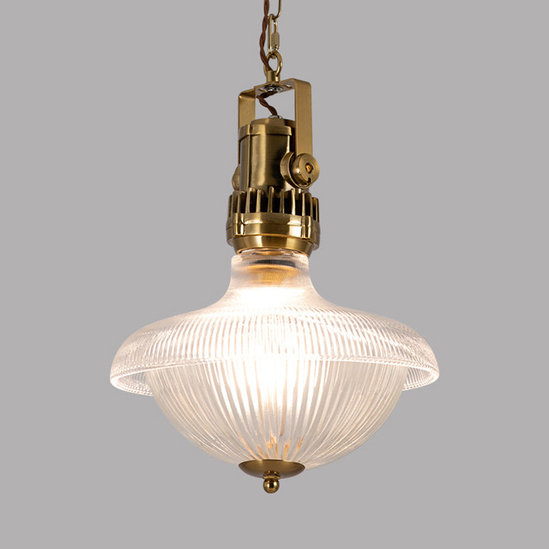Traditional Vintage Half Round Bowl Cylinder Glass Aluminum 1-Light Pendant Light For Living Room