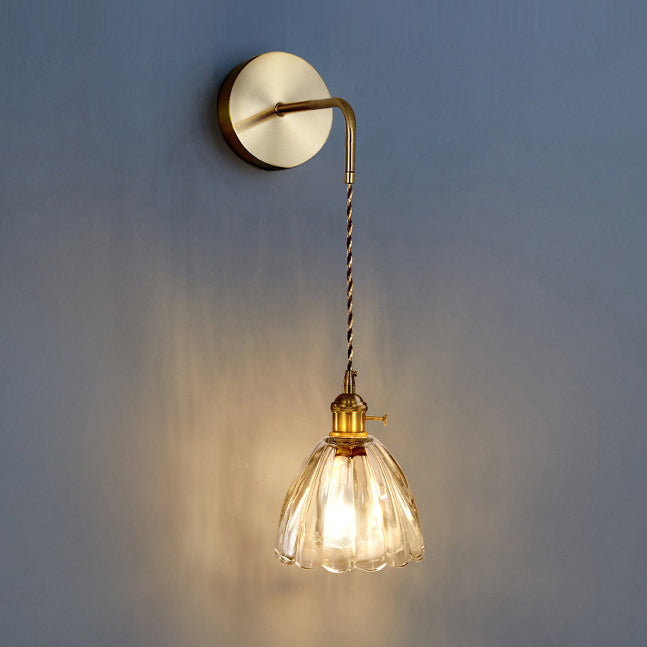 Contemporary Creative Flower Skirt Vase Petals Glass Iron Copper 1-Light Wall Sconce Lamp For Living Room