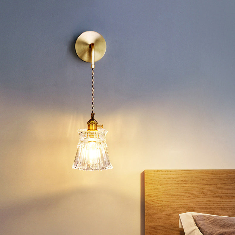 Contemporary Creative Flower Skirt Vase Petals Glass Iron Copper 1-Light Wall Sconce Lamp For Living Room
