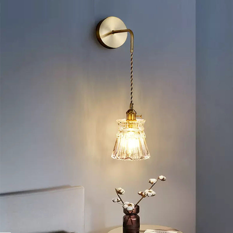 Contemporary Creative Flower Skirt Vase Petals Glass Iron Copper 1-Light Wall Sconce Lamp For Living Room