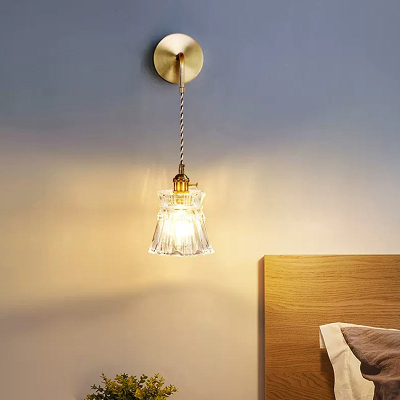 Contemporary Creative Flower Skirt Vase Petals Glass Iron Copper 1-Light Wall Sconce Lamp For Living Room