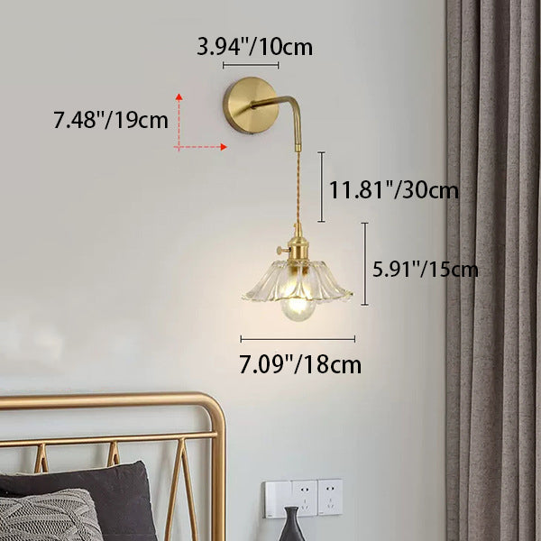 Contemporary Creative Flower Skirt Vase Petals Glass Iron Copper 1-Light Wall Sconce Lamp For Living Room