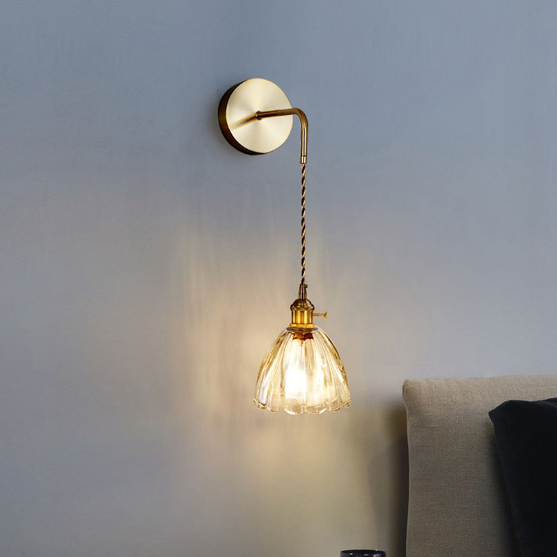 Contemporary Creative Flower Skirt Vase Petals Glass Iron Copper 1-Light Wall Sconce Lamp For Living Room