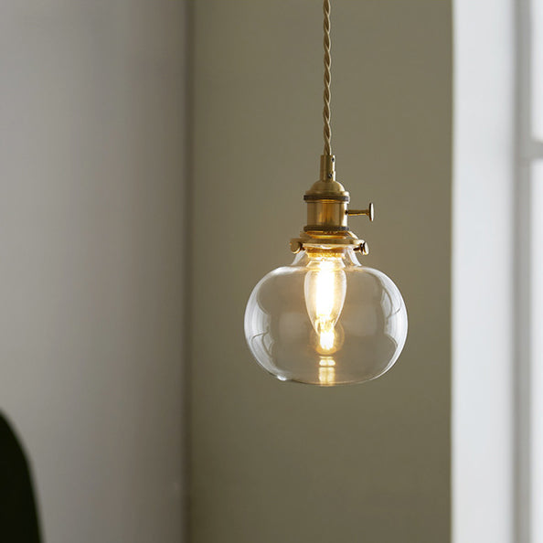 Contemporary Nordic Cylinder Ball Bowl Glass Brass 1-Light Pendant Light For Living Room