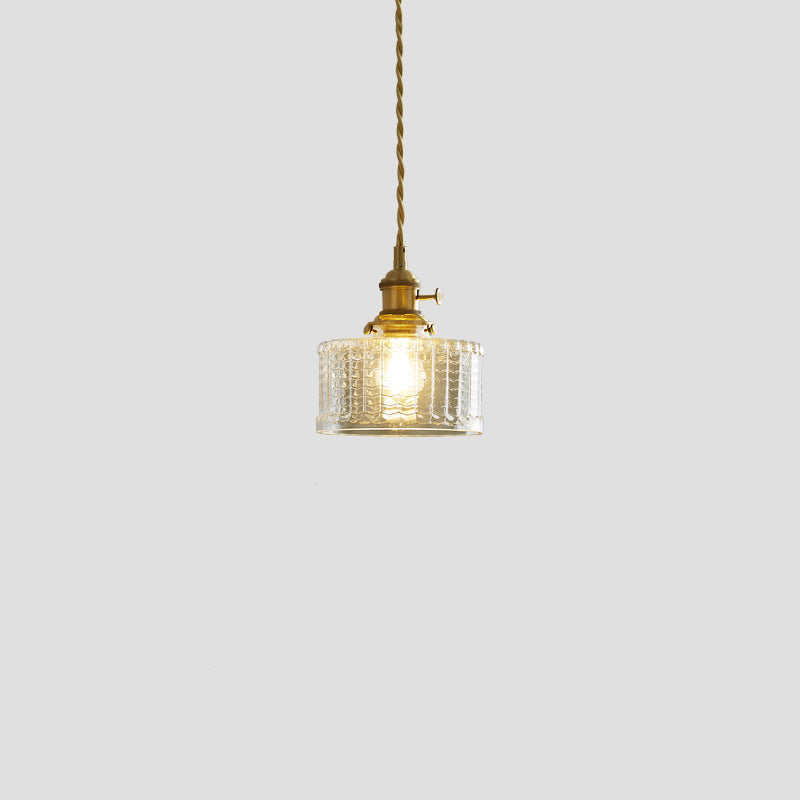 Contemporary Nordic Cylinder Ball Bowl Glass Brass 1-Light Pendant Light For Living Room